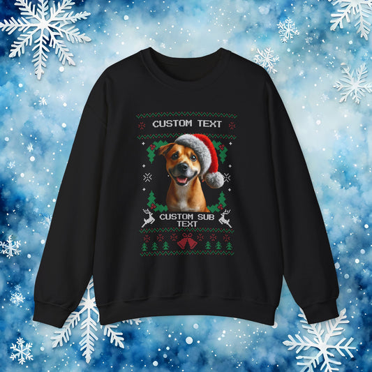 Custom Ugly Christmas Sweater – Personalized Text and Photo Design Crewneck Sweatshirt