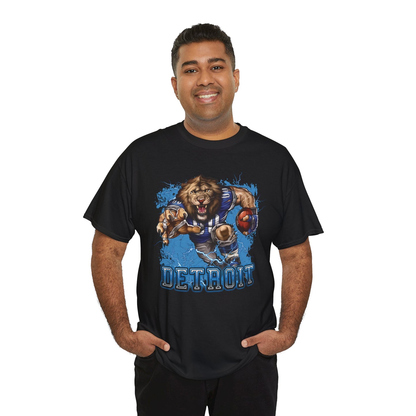 Detroit Football Mascot T-Shirt – Fun Cartoon Lion Fan Tee for Game Day