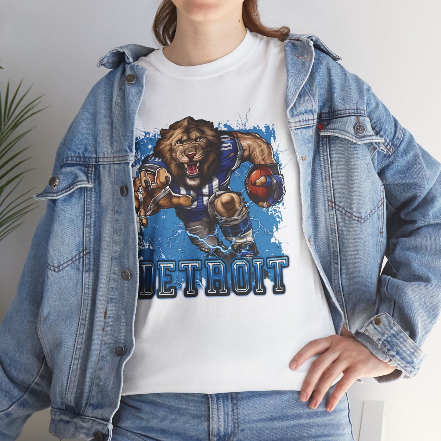 Detroit Football Mascot T-Shirt – Fun Cartoon Lion Fan Tee for Game Day