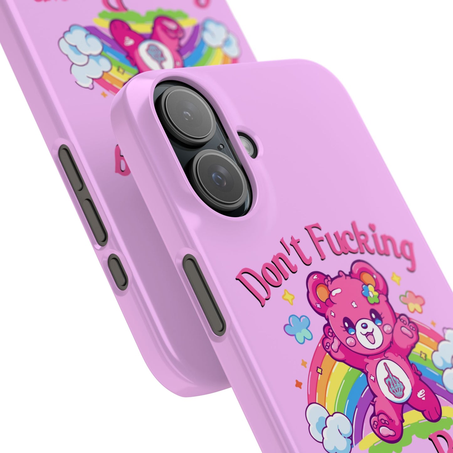 Don’t F***ing Care Bear Funny iPhone Case – Funny Light Pink Slim Protective Cover Case