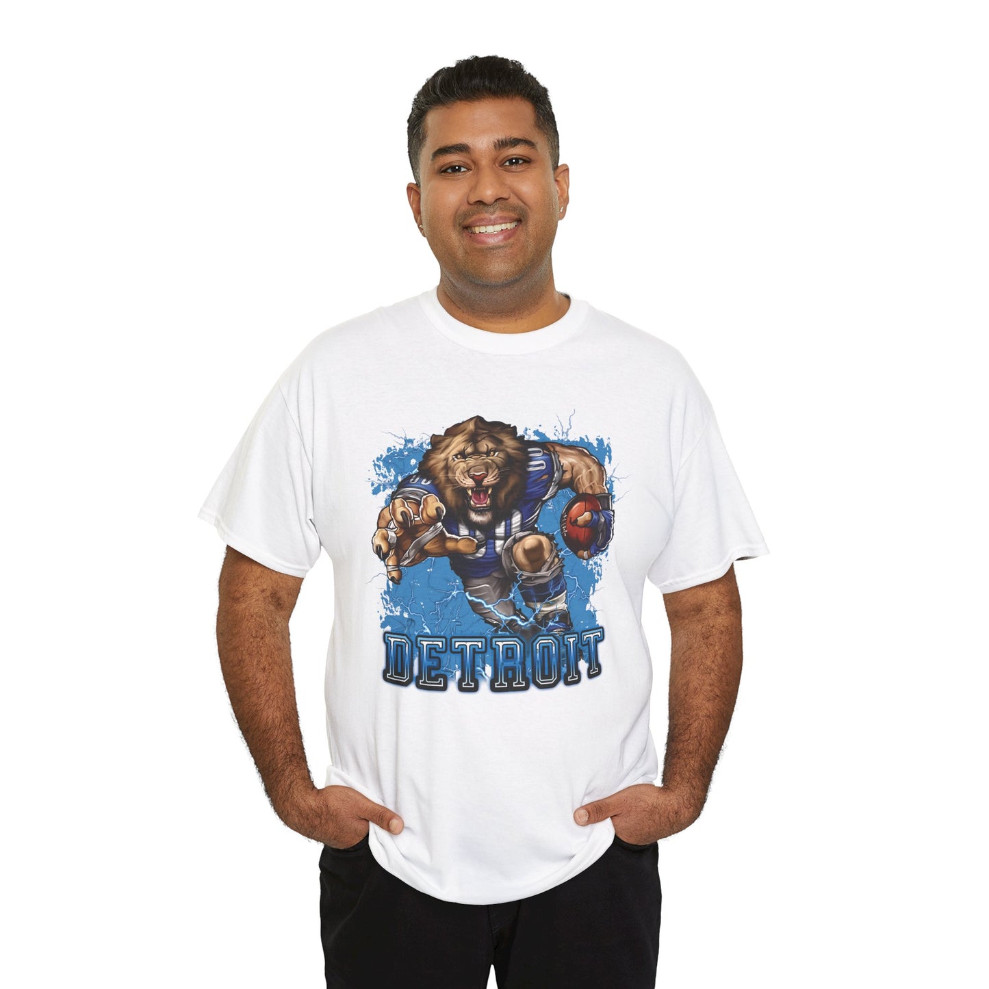 Detroit Football Mascot T-Shirt – Fun Cartoon Lion Fan Tee for Game Day