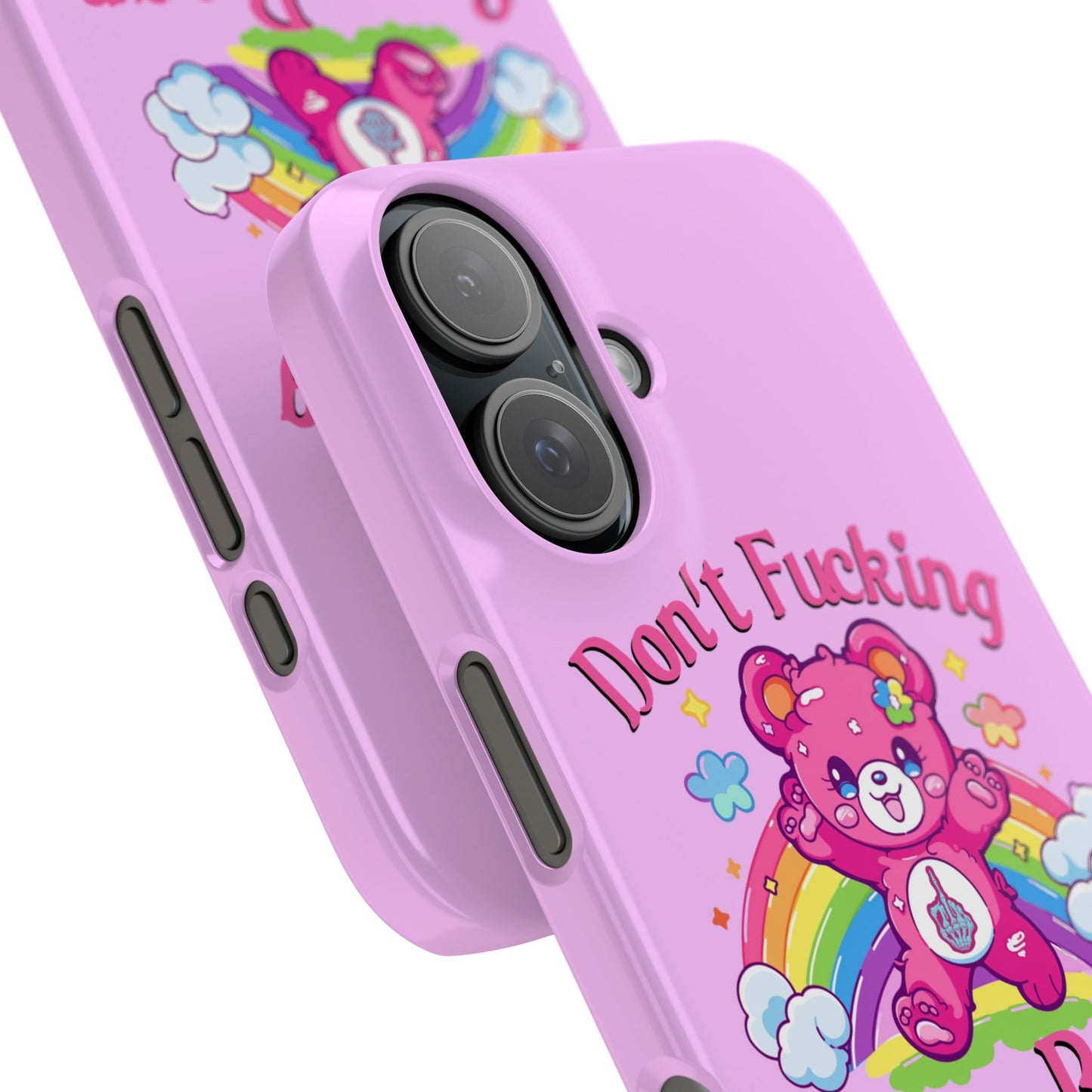 Don’t F***ing Care Bear Funny iPhone Case – Funny Light Pink Slim Protective Cover Case