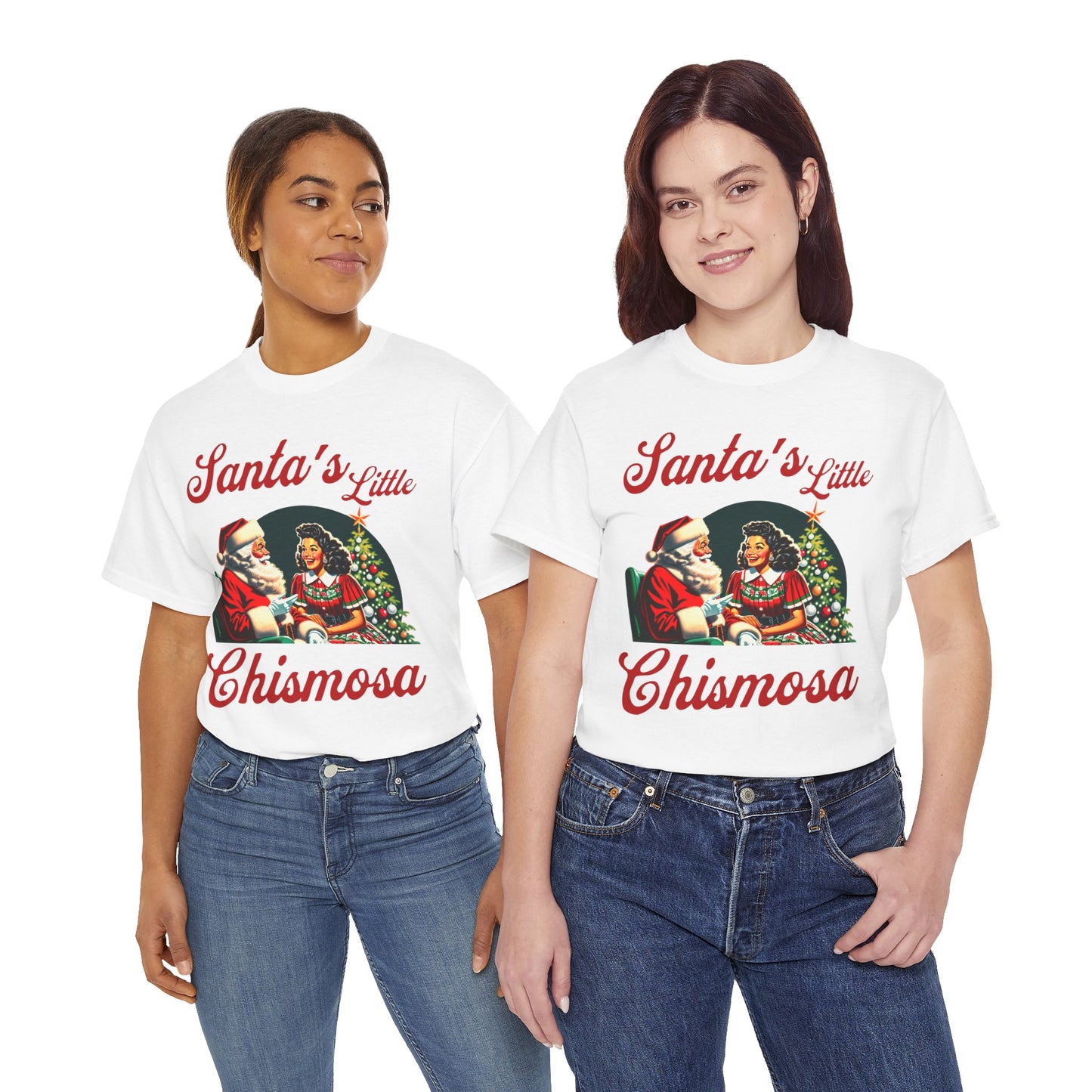 Santa's Little Chismosa T-Shirt - Funny Holiday Tee for Gossip Lovers | Camiseta Navideña Chistosa