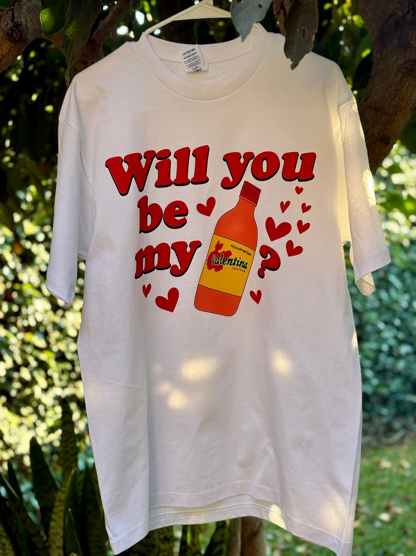 Will You Be My Valentina T-Shirt – Funny Mexican Hot Sauce Valentine’s Tee